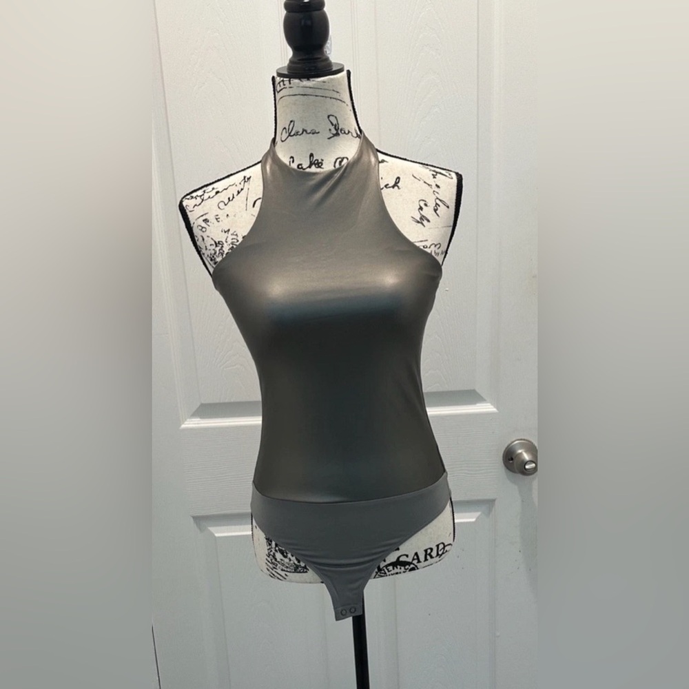 Express Imitation Leather Sleek High-Neck Women's Bodysuit